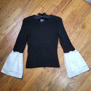 MAEVE Anthropologie Black White Bell Sleeve Sweater Wmns Sz S Feminine Pullover